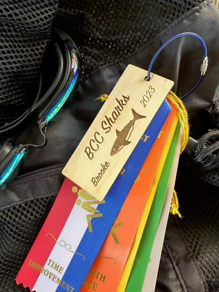 Swim Team Ribbon Holders + Bag Tags