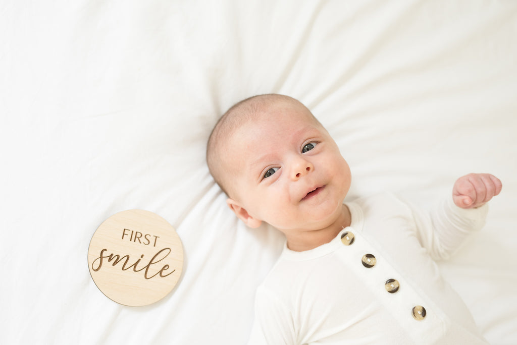 babys first smile wood milestone marker photo prop for babies unique baby shower gift